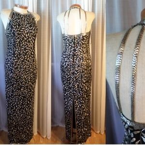 Lady Long Silk Gown Beads Sequin M Kazar Dress VTG